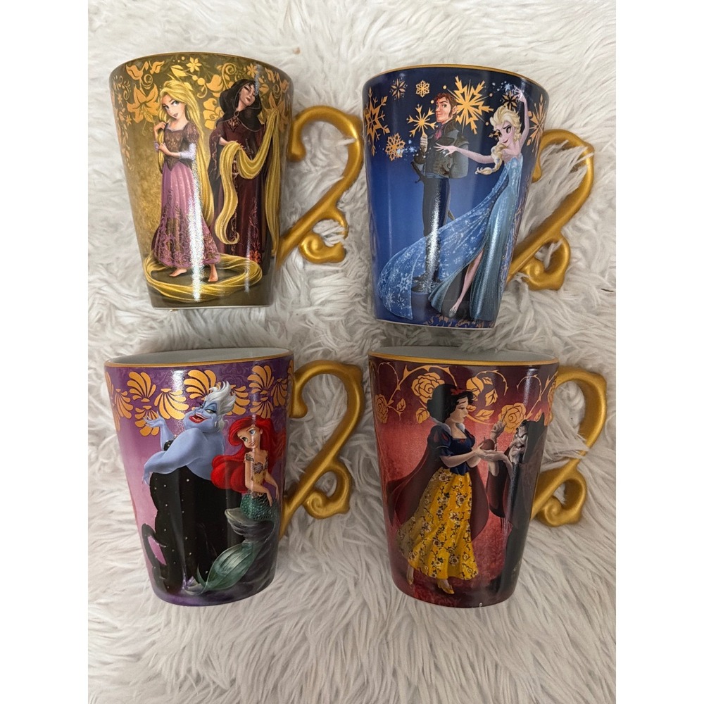 Disney Fairytale Designer Collection Mug Set Rapunzel Elsa Ariel Snow White 4pc